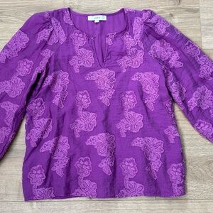 LOFT Violet Lace-Embroidered Blouse